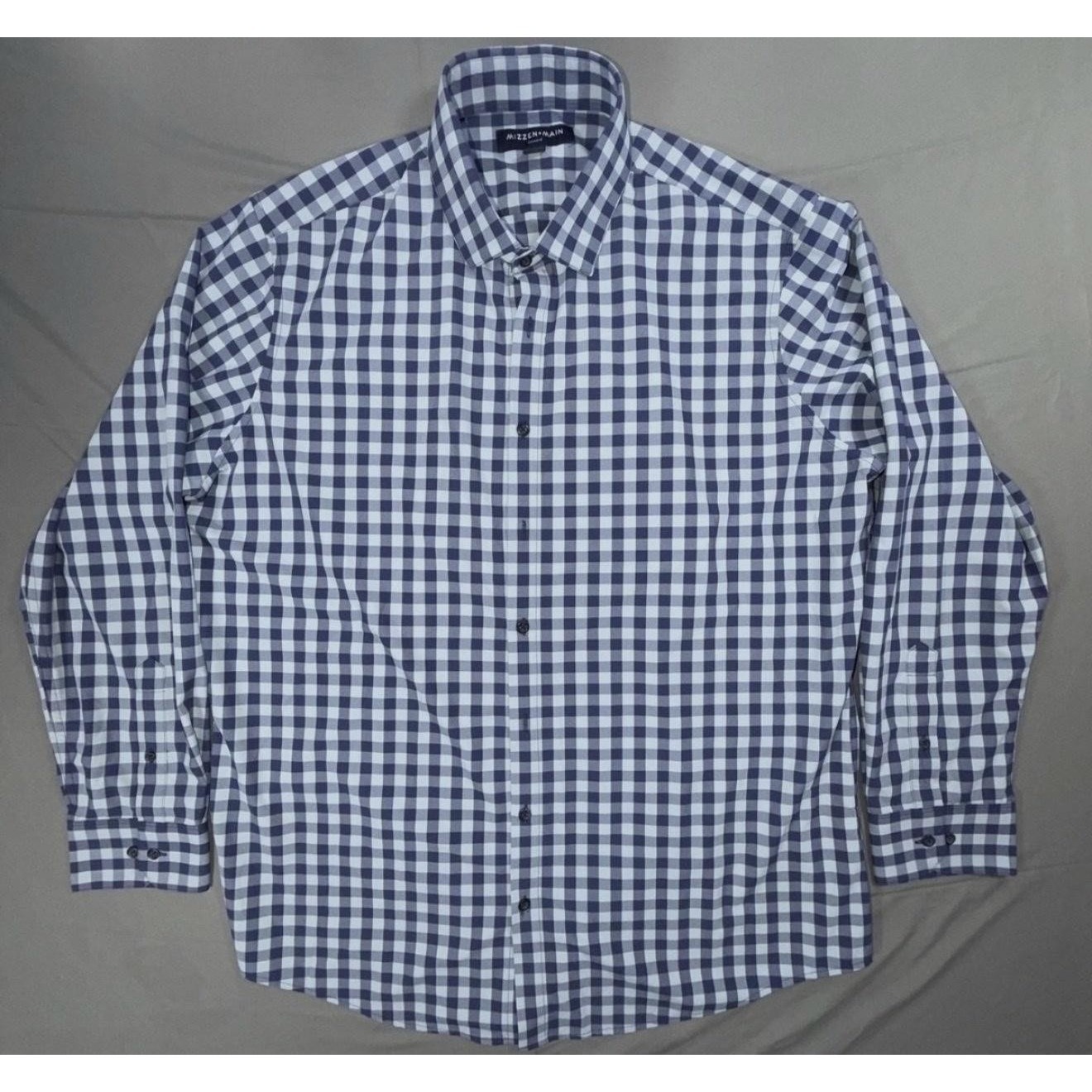 Mizzen+Main Dress Shirt Mens 2xl Blue Gingham Leeward Trim Stretch Long Sleeve